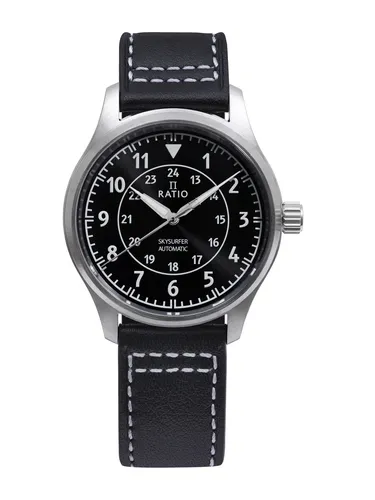 Ratio Skysurfer Pilot Black Sunray Dial Leather Automatic RTS314 Men's Watch