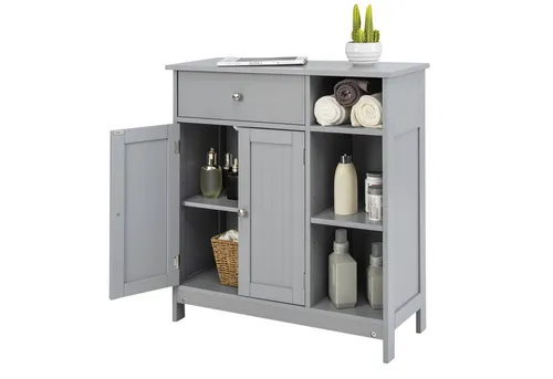 COSTWAY Badkommode mit Schublade & Türen & Fächern, Holz, 75x30x80cm, Grau