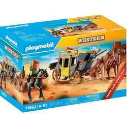 Playmobil Postkutschenüberfall im Wilden Westen - Sets mit aufregendem Abenteuer: Erlebe den spannenden Überfall auf die Postkutsche und rette die wertvolle Fracht vor dem maskierten Banditen!