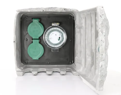 Die Bold GmbH Gartensteckdose Pepe - Wasserdicht mit 3m Outdoorkabel - Außensteckdose mit IP44 Schutz, 2 Steckdosen und integrierter Zeitschaltuhr für flexible Nutzung im Garten. Ideal für Rasenmäher, Pumpen und E-Bikes.