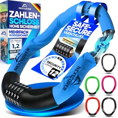 Nextcover Kettenschloss Fahrradschloss mit Zahlencode - Sicher und Praktisch - Kettenschloss mit Zahlencode für einfachen Zugang und hohe Sicherheit, ideal für Fahrräder und E-Bikes.