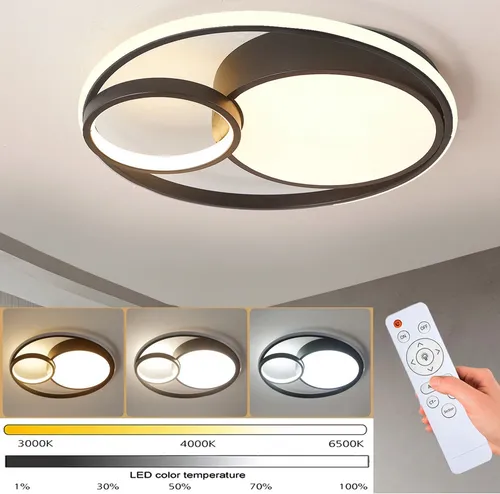Style home 55W LED Deckenlampe – moderne dimmbare Leuchte - Deckenleuchte in Schwarz mit Fernbedienung, ideal für Wohnzimmer, Schlafzimmer und Büro. Superhell, energiesparend und augenschonend dank hochwertigem Acrylschirm.