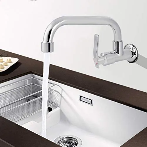 LetCart Wasserhahn, G1/2in Wandmontierter Einzel-Kaltwasserhahn Spüle Wasserhahn Küchenarmatur Hochdruck 360° Schwenkbare Spültischarmatur für den Gebrauch in der Küche (20cm)