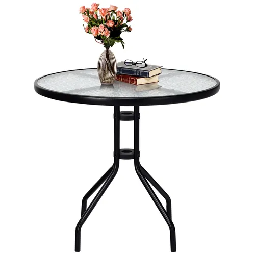 Gartentisch Bistrotisch mit Schirmloch aus Glas - Runder Balkontisch mit Schirmloch, ideal für Innen- und Außenbereiche. Perfekt für entspannte Stunden im Freien!