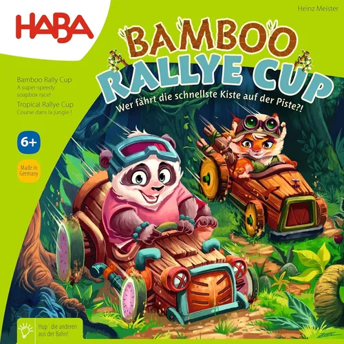 HABA Bamboo Rallye Cup - Actionreiches Würfel-Brettspiel für Kinder ab 6 Jahren - Gesellschaftsspiel mit interaktiver Holzhupe, ideal für spannende Familienabende voller Taktik und Spaß!