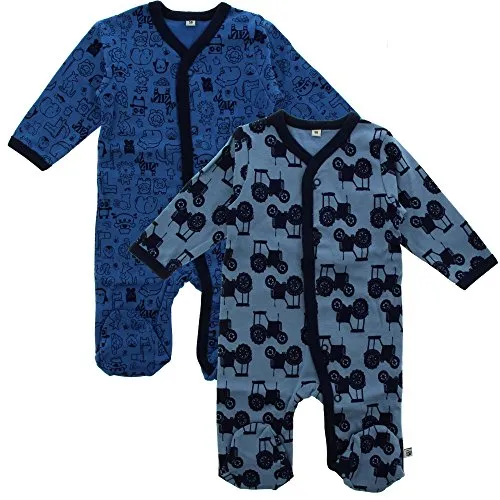 PIPPI Baby Jungen Nightsuit W/F - 2er Pack Schlafstrampler, Blau, 80 EU - Baby-Wäsche: Weiche und gemütliche Schlafstrampler mit Traktor- und Tiermotiven, ideal für süße Träume und leichtes An- und Ausziehen dank Druckknopfleiste.
