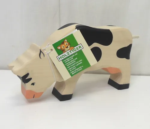 Goki HOLZTIGER Kuh grasend schwarz Holzfigur Holzspielzeug NEU