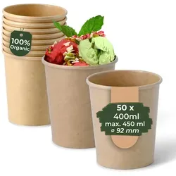 BIOZOYG 50 Stück Eisbecher Pappe 400 ml braun  - umweltfreundlich, recycelbar, plastikfrei - Joghurtbecher, Papierbecher
