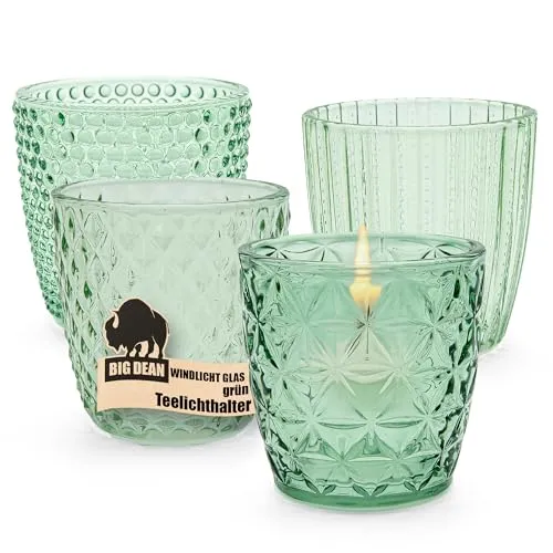 Windlicht Glas grün Teelichthalter 4er Set Teelichthalter in 4 Designs