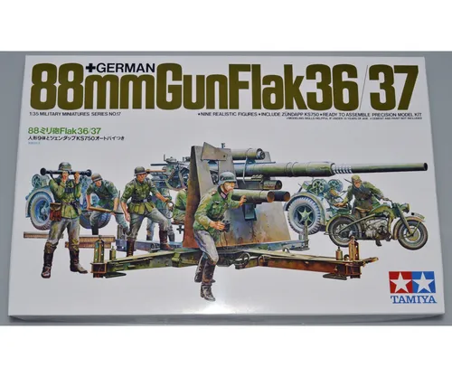 Tamiya 35017 88mm Gun Flak 36/37 1/35 - 1:35 Bausatz des legendären 88mm Flakgeschützes, ideal für Modellbau-Enthusiasten und Dioramen.