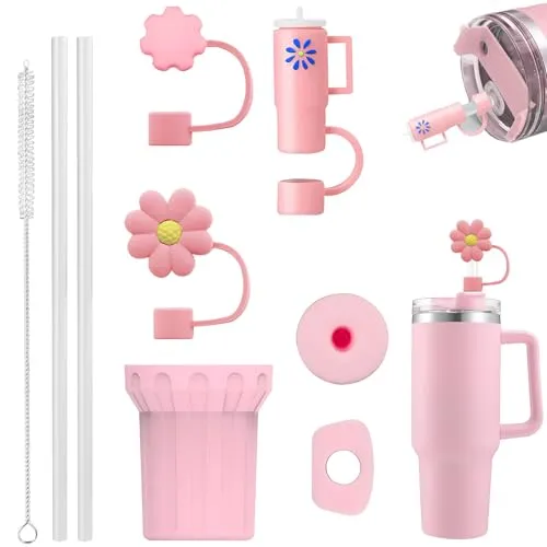 ELUBLU Stanley Cup Zubehör,Stanley Cup Accessories,Enthält 3 Stanley Cup Strohhalm Abdeckung,1 Bottom Schutz Silikonhülle,2 Auslaufschutz Silikonstopfen,2 Strohhalme, 1 Strohhalm Reinigungsbürste