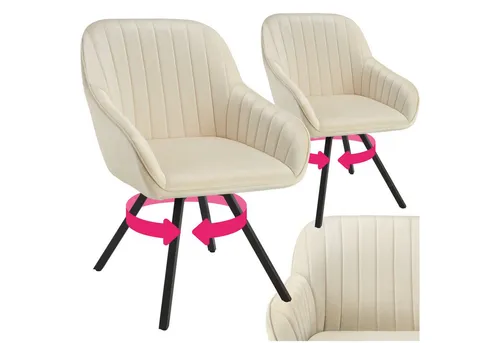 tectake Esszimmerstuhl Drehbarer Armlehnstuhl Set (2 St), creme - Stühle für Esszimmer, mit großer Sitzschale und bequemer Polsterung, ideal für gemütliche Abende. Pflegeleicht und modern im Design.
