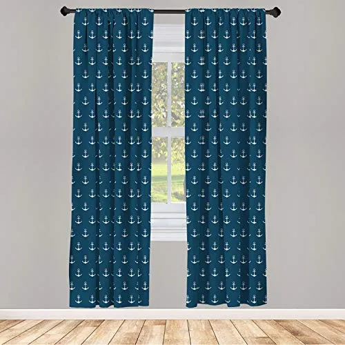 ABAKUHAUS Anker Vorhänge, Gardinen, Nautical Simple Classic, Fensterbehandlungen für Wohnzimmer Schlafzimmer Dekor, 2 Stück 75 cm b x 175 cm h,Blau Weiß