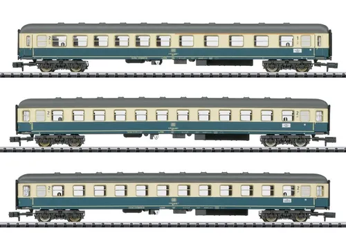 Minitrix N Personenwagen-Set Schnellzug D 796 DB 15639 - Hochwertiges N-Scale Personenwagen-Set der Deutschen Bahn, ideal für Modellbahnen im Maßstab 1:160, brandneu und in OVP für Sammler und Modelleisenbahnfans.