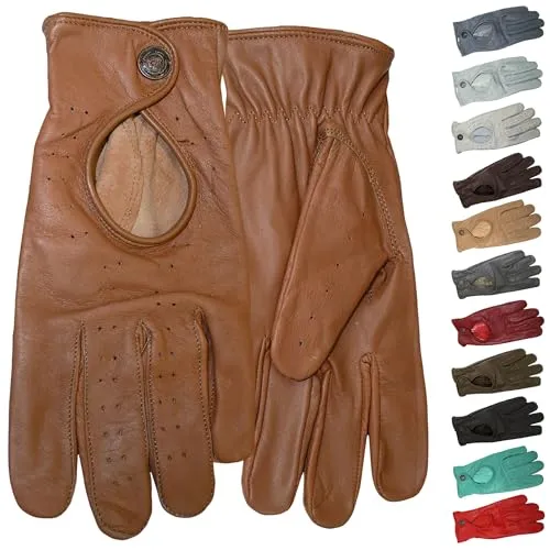 German Wear Unisex Autofahrer-Handschuhe aus Leder (Karamell, 9=L) - Hochwertige Lamm-Nappalederhandschuhe im Retro-Look, weich und angenehm. Ideal für stilvolles Fahren und optimalen Komfort.