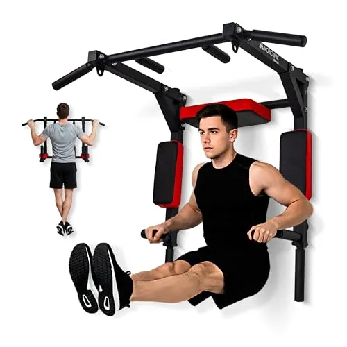 Mobiclinic®, Klimmzugstange, 2 in 1, Wendbare Struktur für Dips, Klimmzüge und Sit-Ups, Verstärkter Stahl, Rückenkissen und Gepolsterte Stützen, 4 Ankerhaken, Multifunktion, Q2