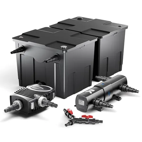 SunSun Komplettset CBF-350B: Teichfilteranlage mit UVC Klärer und SuperECO Pumpe - Komplettset für Gartenteiche bis 60.000L, inklusive effizientem 36W UVC Klärer für kristallklares Wasser und wartungsfreundlicher 10.000 l/h Teichpumpe mit nur 80W.