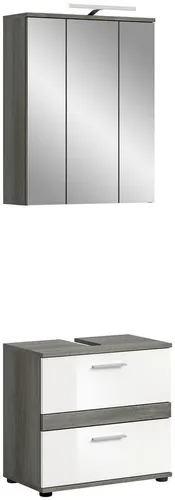furnling Badmöbel-Set Blaine, (2-St., bestehend aus Spiegelschrank, Waschbeckenunterschrank), Breite 60 cm, Hochglanz Front, mit Beleuchtung, Badschrank, Badmöbel