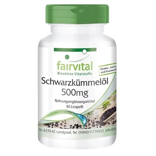 Fairvital | SchwarzkümmelÖl Kapseln 500mg - HOCHDOSIERT - VEGAN - 90 LiCaps® - reich an wichtigen Fettsäuren