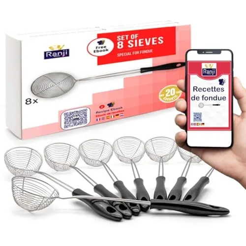 Ranji® Mini Fonduesiebe Set – 8 Edelstahl Siebe für Fondue & Frittieren