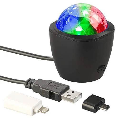 Lunartec USB Disco Light: Mini-Disco-Licht, RGB-LED, Akustik-Sensor, für USB- & iPhone-Anschluss (USB Discokugel, Disco-Kugel, Lichteffekte)