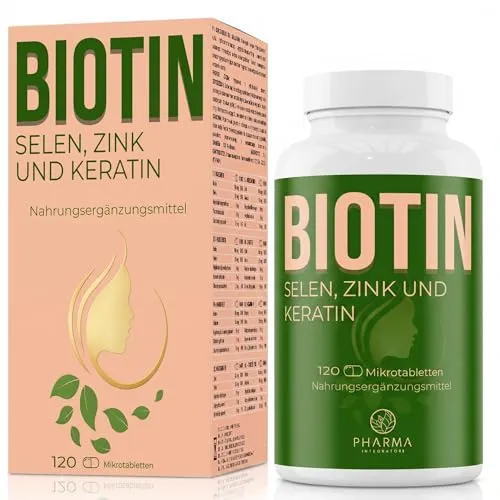 Biotin 450 µg mit Zink & Selen – Biotin Komplex – 120 Mikrotabletten | Biotin Tabletten mit Zink, Selen, Fischkollagen & Keratin – 450 µg Biotin pro Tablette – 120 Mikrotabletten