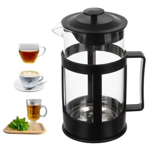 Ruhhy French Press Teebereiter mit dreifachem Edelstahlfilter für losen Tee Kaffeepresser 1 Liter Hitzebeständiges Glas 24565