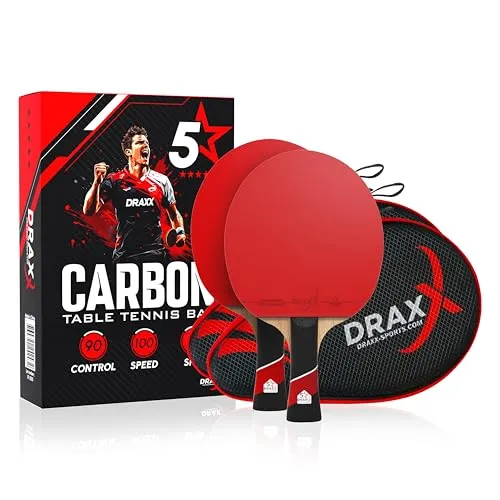 DRAXX SPORTS Ping-Pong-Schläger, Carbon, 5 Sterne, Schwamm 2 mm, einfache Effekte, leicht und schnell | Training, Wettbewerb, Club, Freizeit