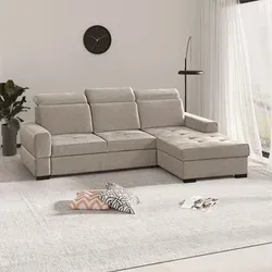 BEAUTYSOFA Ecksofa ALEX MINI - Sofa mit Schlaffunktion - Ecksofa in Beige mit Schlaffunktion und verstellbaren Kopfstützen für maximalen Komfort, ideal für moderne Innenräume.