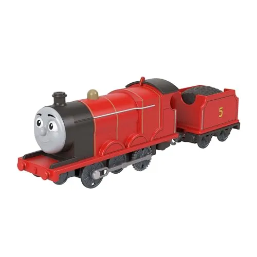 Thomas & Friends, batteriebetriebene Spielzeuglok, Klassische, batteriebetriebene James-Lok und Frachtwaggon, Fantasiespielzeug für Kinder im Kindergartenalter, JGF95
