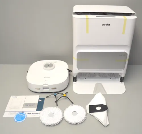 EUREKA J12 Ultra Roboter-Waschroboter - Saugroboter mit 5000 Pa Saugkraft und automatischer Entleerungsstation – für mühelose Reinigung großer Flächen bis 300 m², ausgestattet mit 3D-Hinderniserkennung und intelligenter App-Steuerung.
