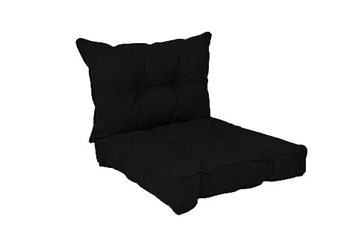 POKAR Loungekissen Stuhlkissen für Stuhl Rattanmöbel Gartenmöbel Kissen, 2er Set (1x Sitzkissen 60x60x10 cm + 1x Rückenlehne 60x40x10 cm), Schwarz