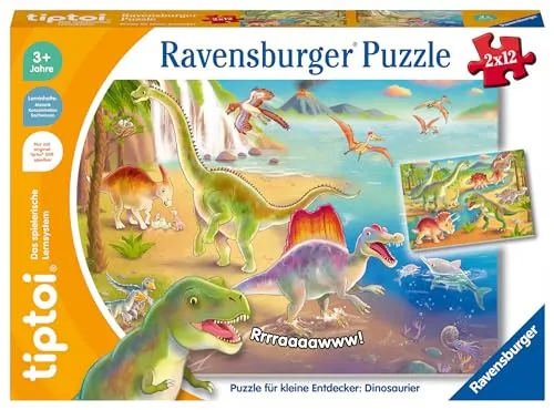 Ravensburger 198 - tiptoi Puzzle Dinosaurier für kleine Entdecker, doppelter Puzzlespaß mit interaktiven Geräuschen und spannenden Lerninhalten!