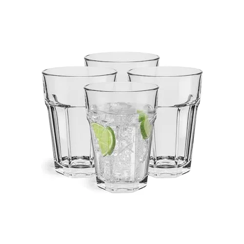 Glasset Longdrinkgläser Set 4 Stück, 425ml Cocktailgläser, Eiskaffee Gläser, Latte Macchiato Kaffeebecher, Caipirinha Wassergläser, Spülmaschinenfest, Alva Kollektion