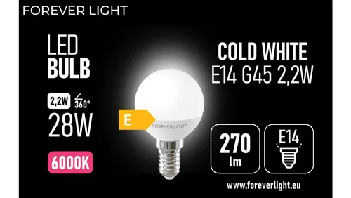 Żarówka LED E14 G45 2.2W 270lm 6000K klasa E Forever Light TELFORC 5907504519142