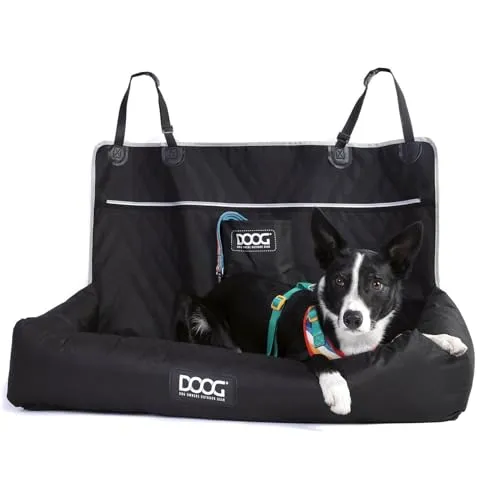 DOOG Car Seat für Hunde - Schwarz - Groß 100 x 40 cm - Hunde- & Autositze für große Hunde oder 2 kleine bis mittelgroße Hunde. Mit abnehmbarem Bezug, großer Tasche für Spielzeug und stabilen Schlaufen für Sicherheit.
