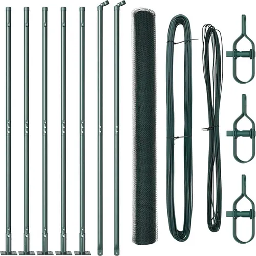 vidaXL Zaun mit Pfosten Grün 1.6 x 10 m - Gartenzäune aus PVC-beschichtetem Stahl, wetterfest und rostbeständig, ideal zur Abgrenzung von Gärten oder für Haustiere.
