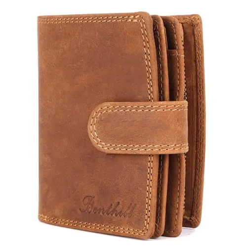 Benthill Damen Geldbeutel aus Echt-Leder mit RFID Schutz – Vintage Portemonnaie in Braun - Elegante Damenbörse aus hochwertigem Rindsleder mit RFID-Schutz. Viel Platz für Karten und Geldscheine im kompakten Format. Ideal als Geschenk für besondere Anlässe.