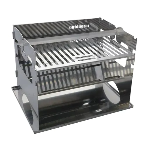 outdoorer AlpenFlare Light Camping-Grill mit Edelstahl-Tropfschale – steckbarer mobiler Holzkohle-Grill aus Österreich, inklusive Grillschale, spülmaschinentauglich