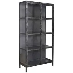 Vitrine Cheol – Industrial Design, Dunkelgrau mit 2 Glastüren, 90x40x190 cm - Erlebe urbanes Loft-Flair mit der Vitrine Cheol. Die Kombination aus geschliffenem Metall und Glas bietet Platz für stilvolle Präsentationen und sorgt für langlebige Qualität in Deinem Zuhause.