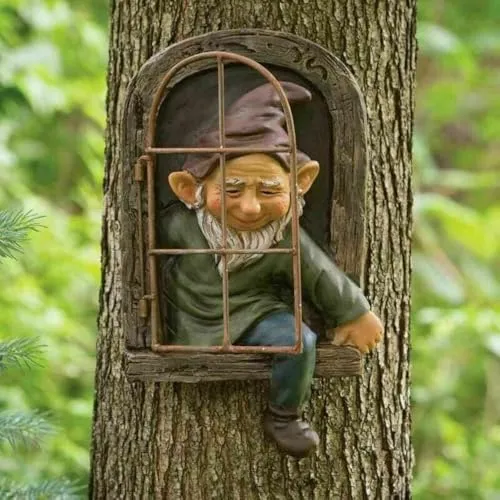 LSDZHK Elf Out The Door Baumhugger Gartenfigur, Gnom Harz Figur Hängend, Baum Gesichter Dekoration für Terrasse Rasen Ornament (Männer)