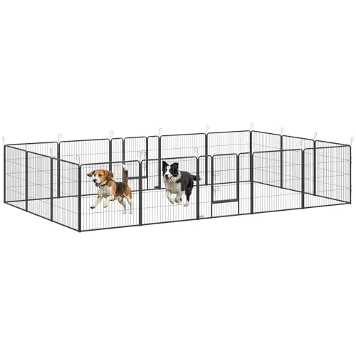 PawHut Welpenlaufstall 16-teilig, faltbar mit abschließbarer Tür - Robuster 16-teiliger Hundelaufstall aus Stahl für drinnen und draußen. Bietet kleinen und mittleren Hunden einen geschützten Spielbereich zur sicheren Erkundung ihrer Umgebung.