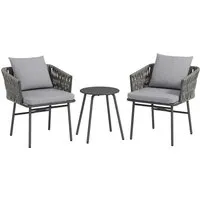 furnicato 3-teiliges Balkonset Grau – Garten-Essgruppe mit 2 Stühlen und Tisch Ø40 cm - Verwandle deinen Balkon mit diesem stilvollen 3-teiligen Balkonset. Bequeme Stühle mit spritzwassergeschützten Polstern und ein eleganter Tisch aus robustem Kunst-Rattan sorgen für Komfort und Langlebigkeit. Ideal für entspannte Stunden im Freien!