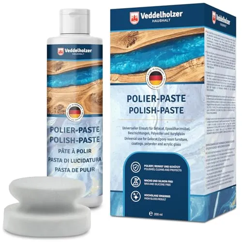 Veddelholzer 200 ml Profi Polierpaste - Inkl. Polierschwamm, ideal für Epoxidharz, Acrylglas und Polyester, unbedenklich und hautfreundlich