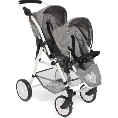 Bayer Chic 2000 Zwillingspuppenwagen Twinny - Moderne Zwillings-Puppenwagen für Kinder von 4 bis 8 Jahren mit höhenverstellbarem Schieber und schwenkbaren Vorderrädern für müheloses Kurvenfahren.