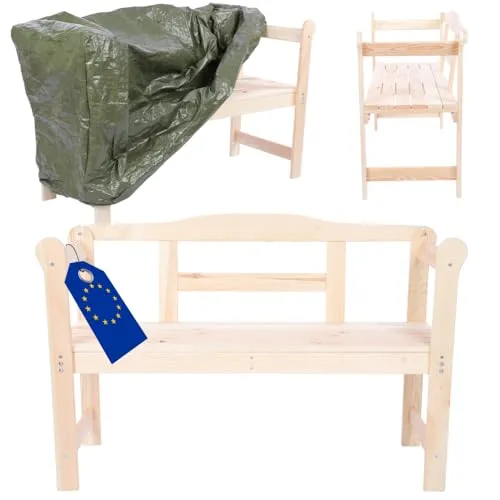 MODO24 Gartenbank aus Holz mit Schutzhülle - Terrassen Sitzmöbel aus hochwertigem FSC-Holz, witterungsbeständig und mit ergonomischem Design für maximalen Sitzkomfort, inklusive robuster Schutzabdeckung für ganzjährigen Gebrauch.