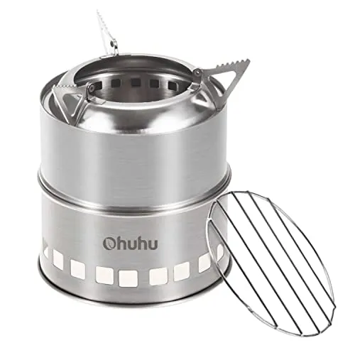 Campingkocher Hobo Kocher Camping Outdoor Ofen Stove Mit Grill | Holzofen Hlein Stove aus Edelstahl mit Tragetasche für BBQ Picknick Wandern Reisen Survival Ausrüstung