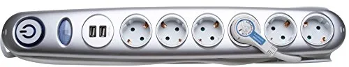 Kopp Steckdosenleiste 6-Fach mit Flachstecker, Silber, 120920015