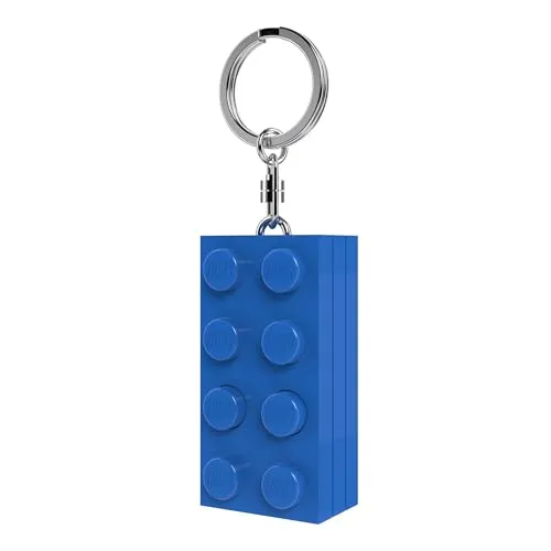 LEGO 2x4 Brick Schlüsselanhänger mit LED-Taschenlampe – ca. 7,6 cm großer blauer Baustein (KE234HB) – Geschenk für Kinder & Fans – Batterien enthalten – langlebiger Metallring