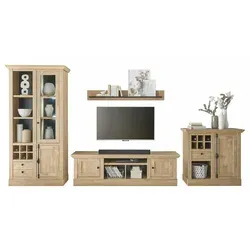 Wohnwand Fehmarny - Holzfarben, 424 cm Breite - Regale - Hochwertige Wohnwand in Holzfarben, perfekt zum Ordnung schaffen mit charmantem, natürlichem Look. Maße: 424 cm B x 214 cm H.
